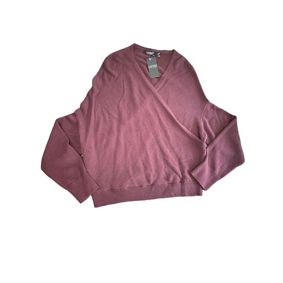 NWT Lauren Ralph Lauren Black Label L Burgundy Cross Wrap Slouchy Sweater #Q6-8 - Picture 5 of 12